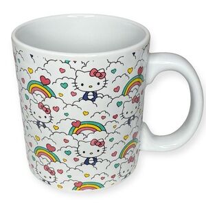 Sanrio Hello Kitty 20oz Ceramic Cafe Mug 2023 Rainbow Clouds Hearts